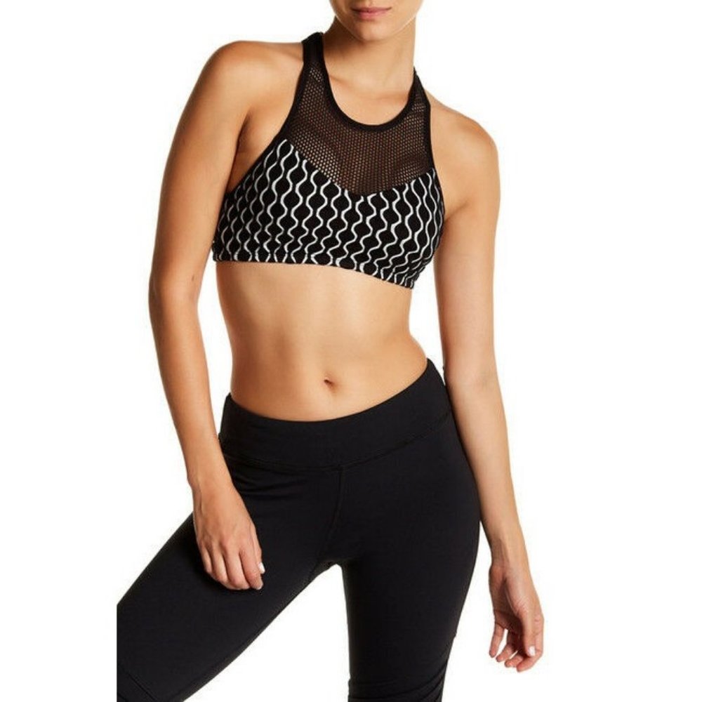Trina Turk Geo Knit Sports Bra Black M Medium